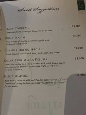 Dessert menu   at KESUMA in Yogyakarta