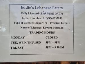 Eddies hours at Eddie's Lebanese Eatery in Mortdale
