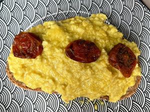 Egg scramble tostadas  at Bakery Giusy in Gran Canaria