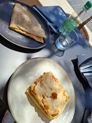 Cheese ham crêpes and lasagna at Bakery Giusy in Gran Canaria