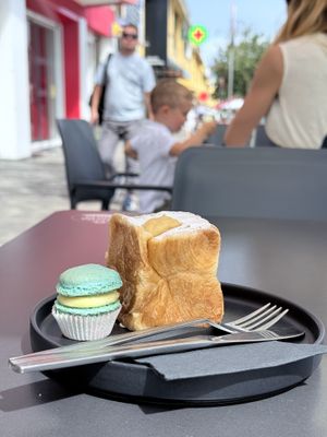 Macaron and cube vanilla custard croissantt  at Bakery Giusy in Gran Canaria