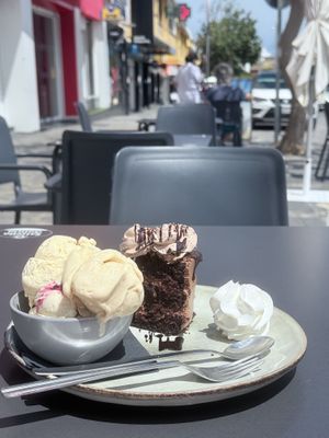 Chocolate cake with amarena, turrón and vanilla ice creams    at Bakery Giusy in Gran Canaria