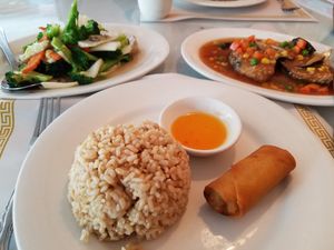 Two lunch special sets with brown rice at Garden Wok in Tarzana