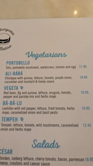 Veg'n section of menu at Hamburgueria do Bairro in Almada