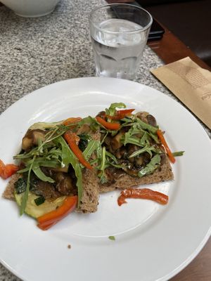 Open face roasted veggie  at La Mora in Lima