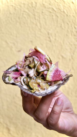 Tostada de aguachile negro  at Umi Vegan  in Playa Del Carmen