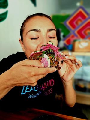 Tostada de Aguachile Negro  at Umi Vegan  in Playa Del Carmen