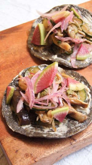 Tostada de aguachile negro  at Umi Vegan  in Playa Del Carmen