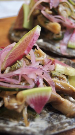 Tostada de aguachile negro  at Umi Vegan  in Playa Del Carmen