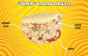 Made with a Garbanzo Beans base and a touch of lemon, you won't believe this arepa is not using real fish. You can even enjoy this "tuna" salad with crackers  at Pacha Roots in Miami