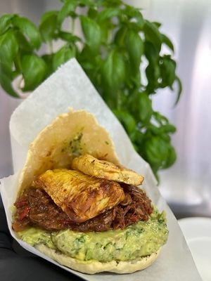 Sweet Royal in a Yuca/ Cassava Arepa. Supreme flavor. Guaranteed! at Pacha Roots in Miami