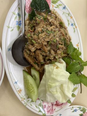 Spicy ‘duck’ salad   at Sutunthip Vegetarian Food in Bangkok