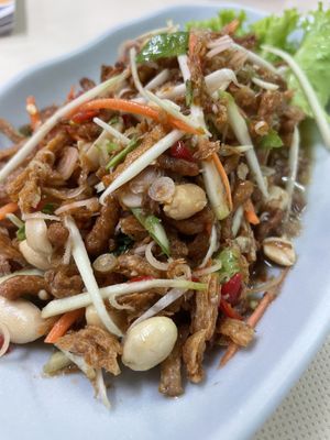 Spicy pork salad - so bad  at Sutunthip Vegetarian Food in Bangkok