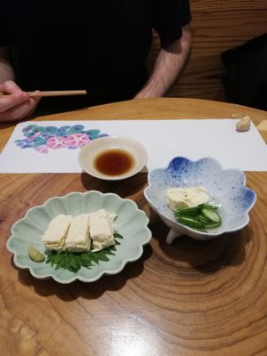 Little incredible yuba tasters that came with the drink  at Koushi 紅絲 in Nara