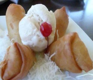 Banana spring rolls and ice cream at California Vegan in Los Angeles