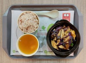 Vegetarian Braised Eggplant with Minced Pork 鴛鴦茄子魚香煲 at So Yat So - 素一素 in Kowloon