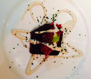 candy cane beet tartare at New World Bistro Bar in Albany