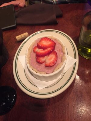 Vegan strawberry mousse  at New World Bistro Bar in Albany