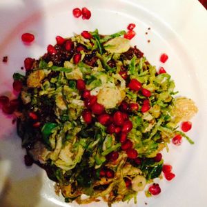 salad of shaved Brussels sprouts, pomegranate, and red quinoa  at New World Bistro Bar in Albany