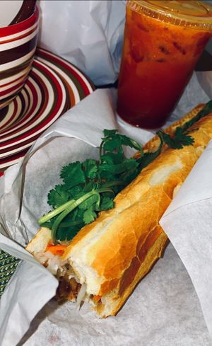 vegan teriyaki bahn mi and vegan thai tea at Thien Dang Vegetarian in Garden Grove