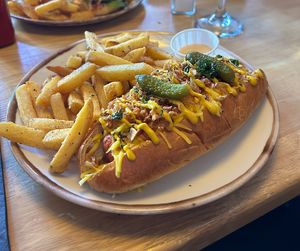 Vegan hotdog  at Brass Monkey Leith in Edinburgh