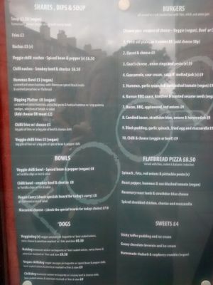 Menu at Brass Monkey Leith in Edinburgh