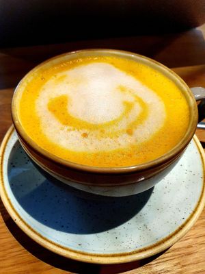 Turmeric latte with oat milk at Mr. Bens Cafe in Dusseldorf