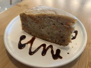 Homemade vegan carrot cake  at Organic Bodega Cafe in Oranjestad