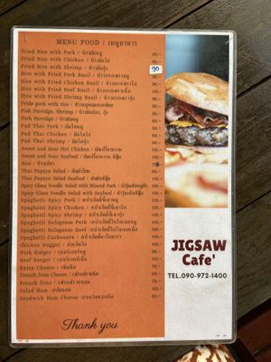 Menu food  at Jigsaw Cafe in Koh Samui