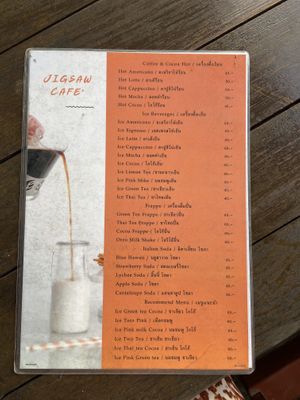 Coffee menu  at Jigsaw Cafe in Koh Samui