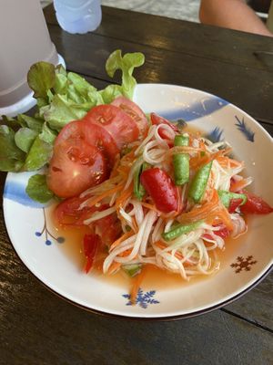 Papaya Salad very spicy  at Jigsaw Cafe in Koh Samui
