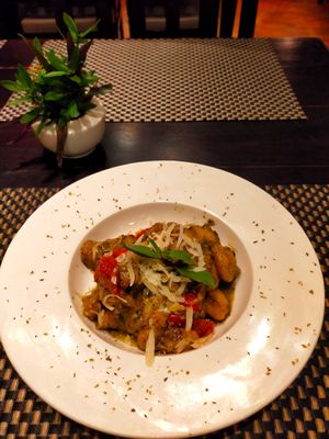 Gnocchi pesto (veggie option with parmesan or vegan) at Sena Restaurant in Luang Prabang