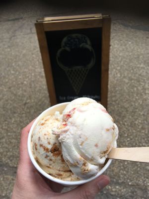 Biscoff and jammy dodger ice cream   at Lick in Bakewell