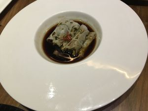 lotus root used as the wrap for a roll, very delicious! at WUJIE 大蔬无界 - Xujiahui Park in Shanghai