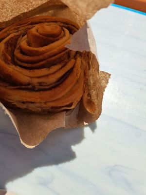 Cinnamon swirl at Roots Cafe in Perranporth