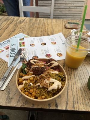 What delicious food and atmosphere! My friend and I were away camping and stumbled across this cafe. Out of our 5 days away in Cornwall- Roots were the best food by far!  at Roots Cafe in Perranporth