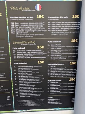 Menu (French) at La Mian in Eupen