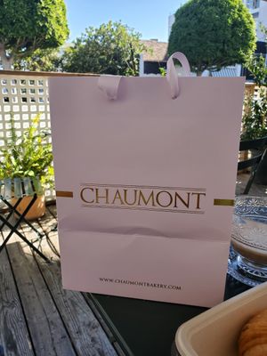 The to go bags are stylish 😉 at Chaumont Bakery & Cafe in Santa Monica