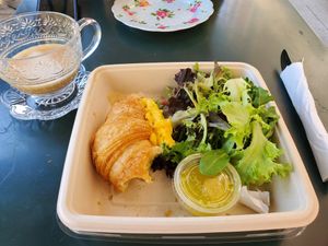 Breakfast sandwich & latte at Chaumont Bakery & Cafe in Santa Monica