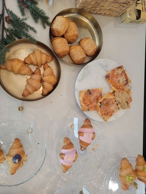 Pizza and croissants at Chaumont Bakery & Cafe in Santa Monica