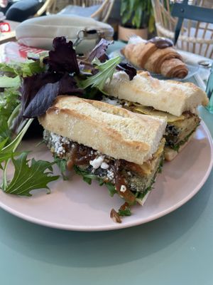Fried Eggplant with vegan feta sandwich which came  at Chaumont Bakery & Cafe in Santa Monica