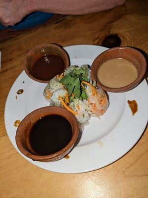 Clearly marked vegan Spring Rolls at Cocori Lodge in El Paredon