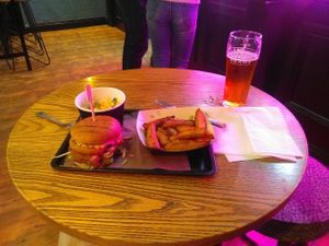 Vegan Colslaw, Bubble and squeek Burger.  The Beer is also vegan. at The Skull Bar in Maidstone