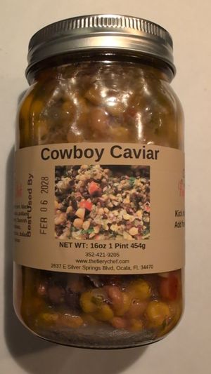Jar of cowboy caviar at The Fiery Chef in Ocala