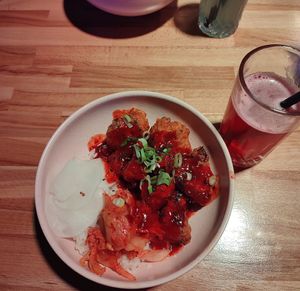 Red vegan kfc and hibiscus lemonade at K-Bar in Warsaw