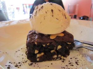 Yummy Chocolate Brownie with Homemade Icecream at Brown Rice Organic Bistro in Chiang Mai
