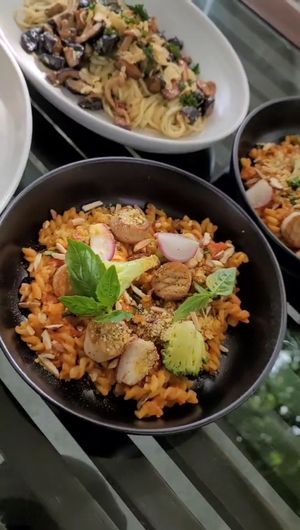 Fusilli Al Pesto Rosso and Mushroom Spaghetti at Fleur in Chiang Mai