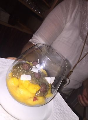 chia peach dessert at La Goutine in Limoux