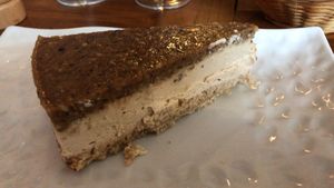 Coffee and hazelnut “cheesecake “ sublime!! at La Goutine in Limoux