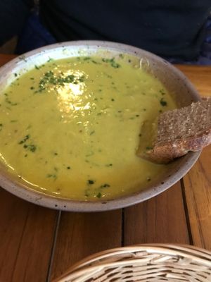 Carrot coconut and coriander soup at La Goutine in Limoux